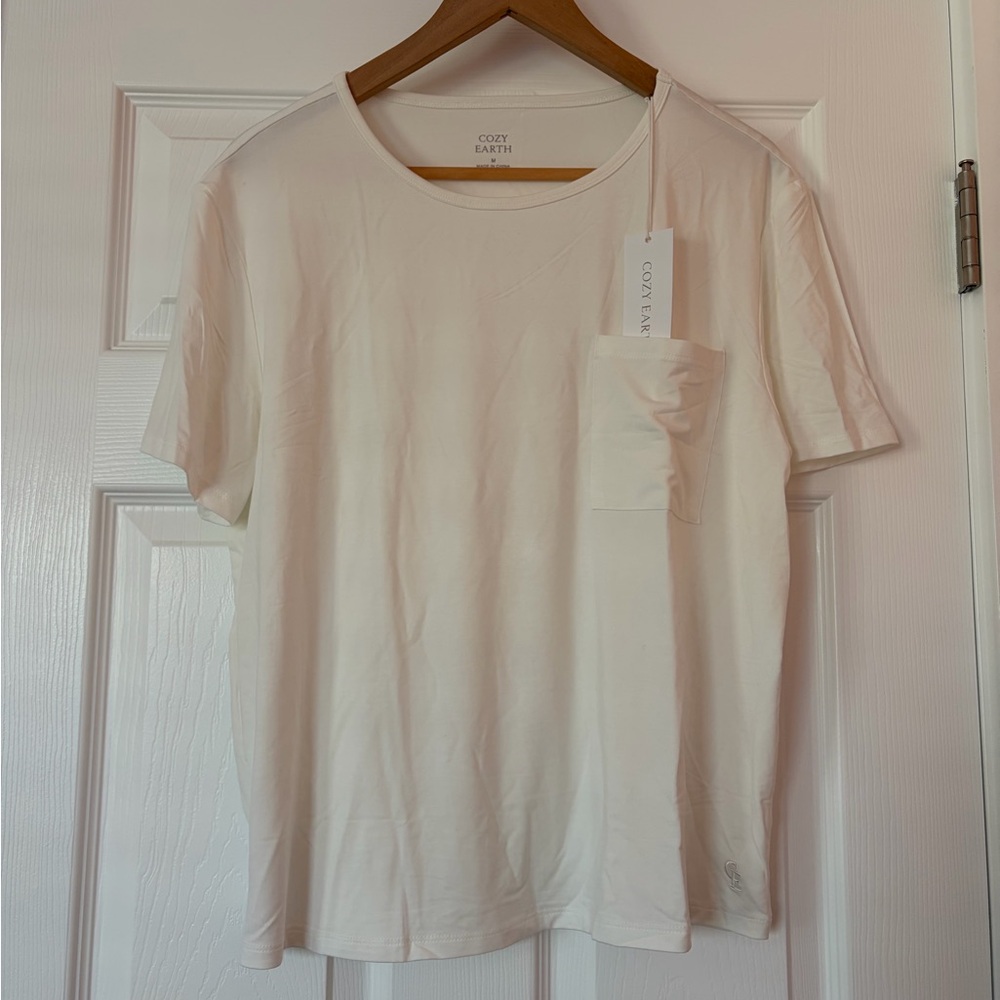 Cozy Earth Women’s Bamboo Stretch-knit Short Sleeve Crew Lounge Tee — Ivory
